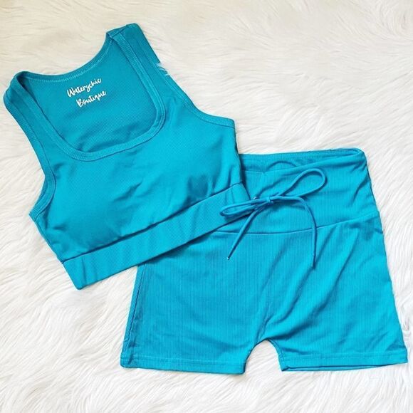 Waterschic Good Karma Ribbed Biker Shorts Teal Small - Picture 5 of 8